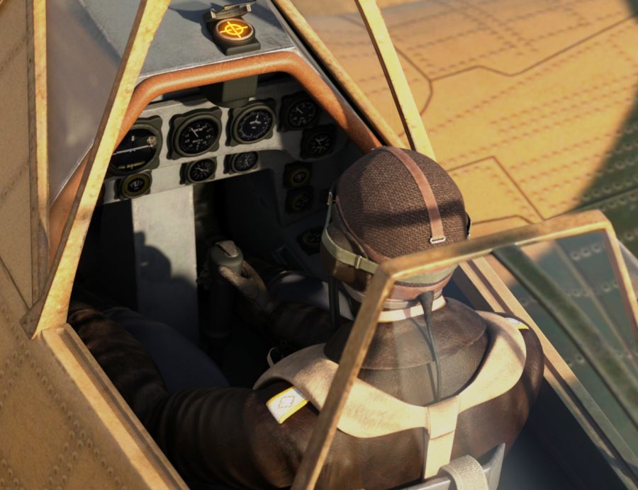Closeup of pilot and cockpit for the FW190 Fighter Plane