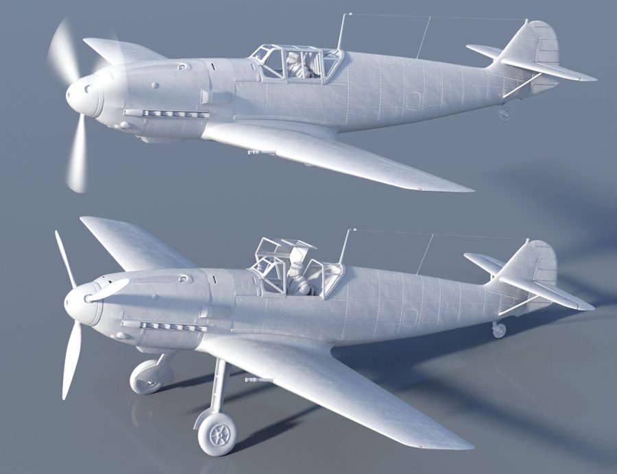 Clay render of the BF109 Fighter Plane