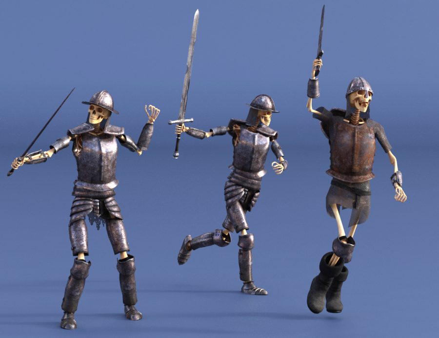 Promo of the Skeleton Army with various options of armour and poses