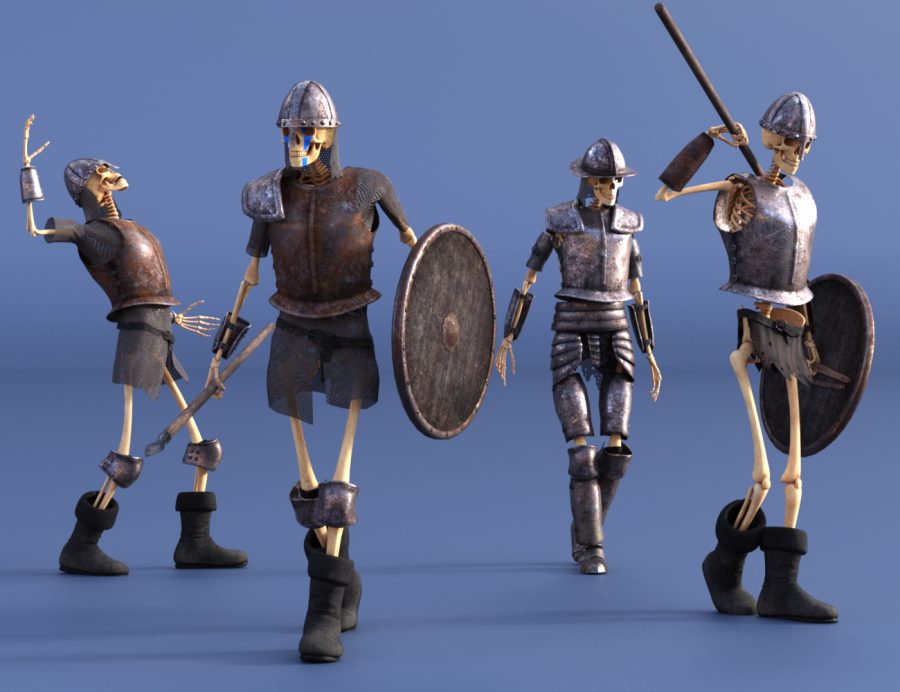 Promo of the Skeleton Army with various options of armour and poses