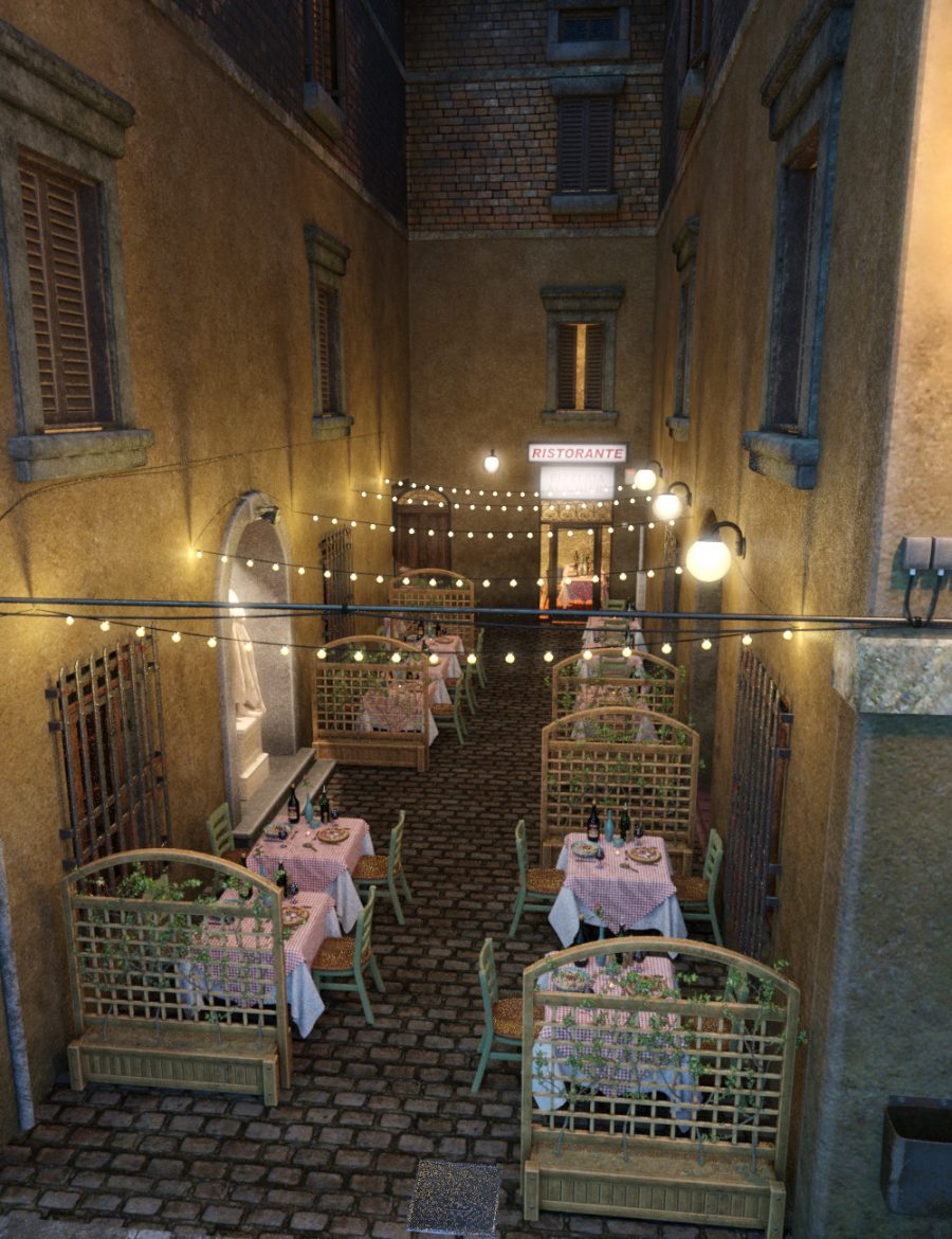 Promo of the Pizzeria Algihieri alley view during at night