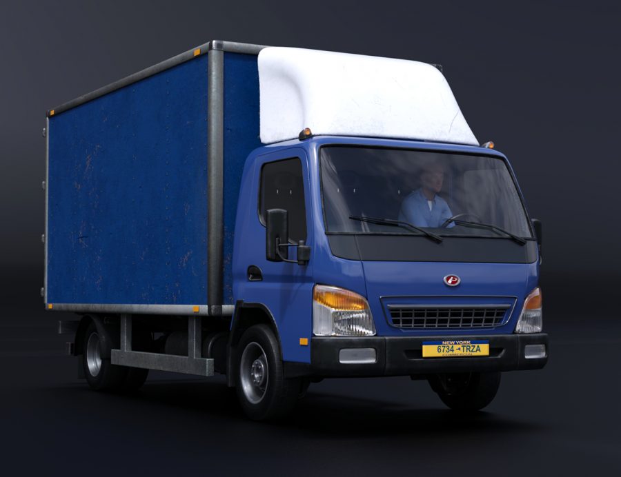 Promo of blue light truck with box rear