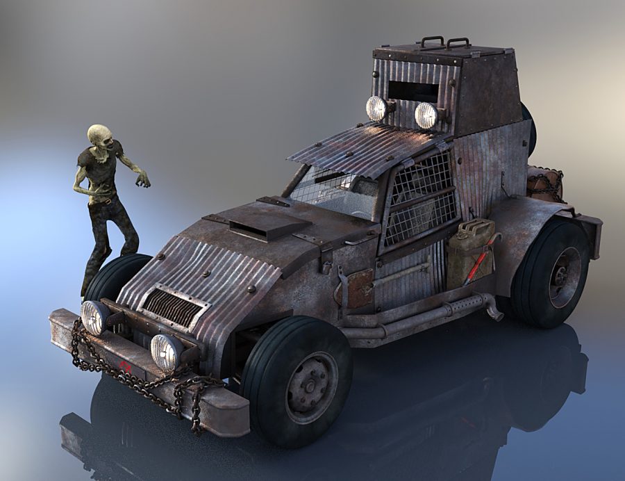 Promo of a textured zombie scout buggy from the front
