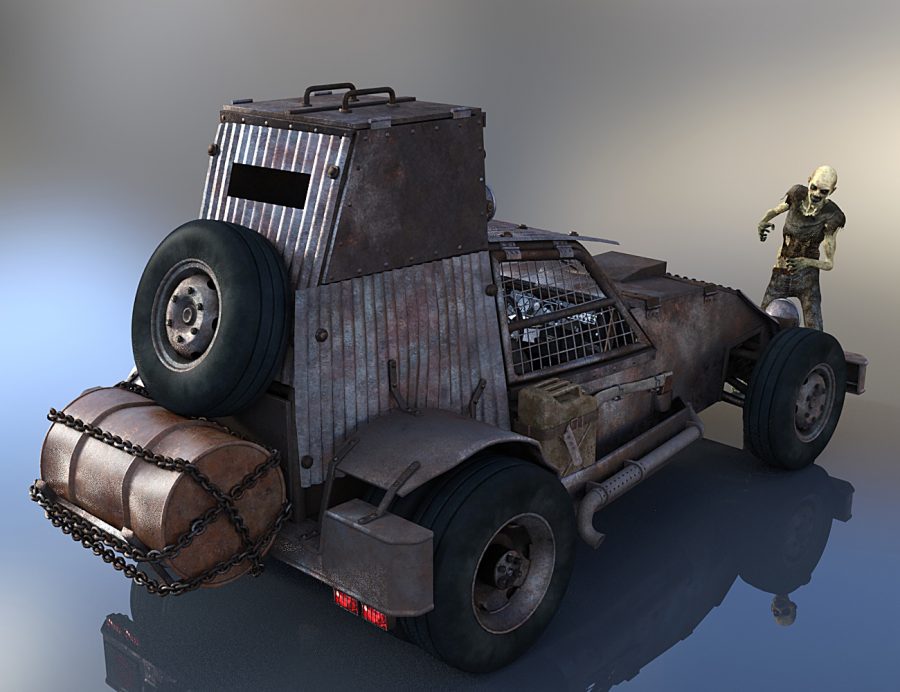 Promo of a textured zombie scout buggy from the rear