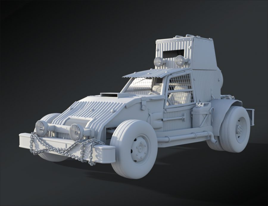 Clay render of the zombie scout buggy