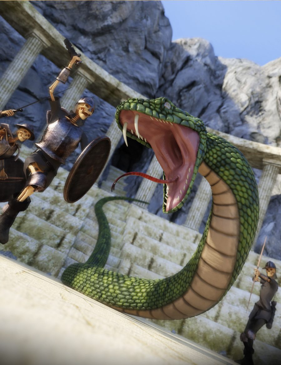 Promo of giant fantasy snake with LoREZ Skeletons fighting a battle