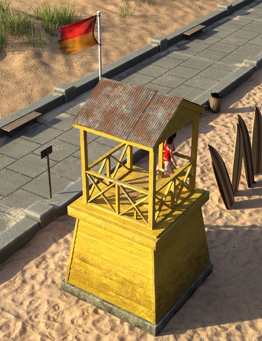 Promo of yellow lifeguard tower on beach