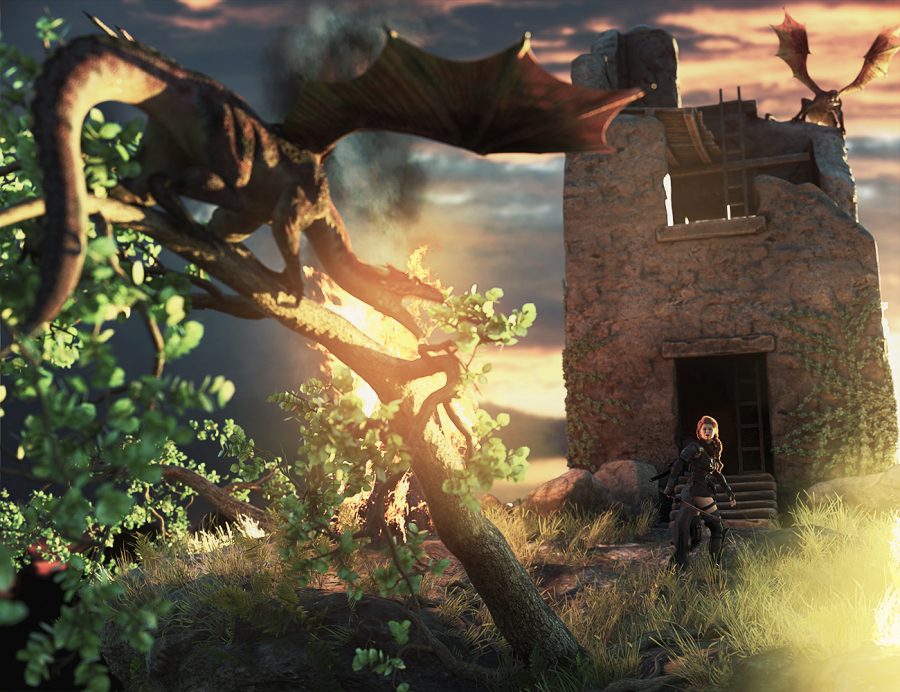 Promo of a dragon attacking a ruined tower