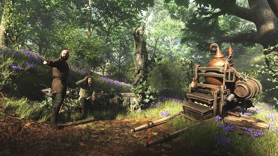 Promo of two characters stranded in the bluebell wood