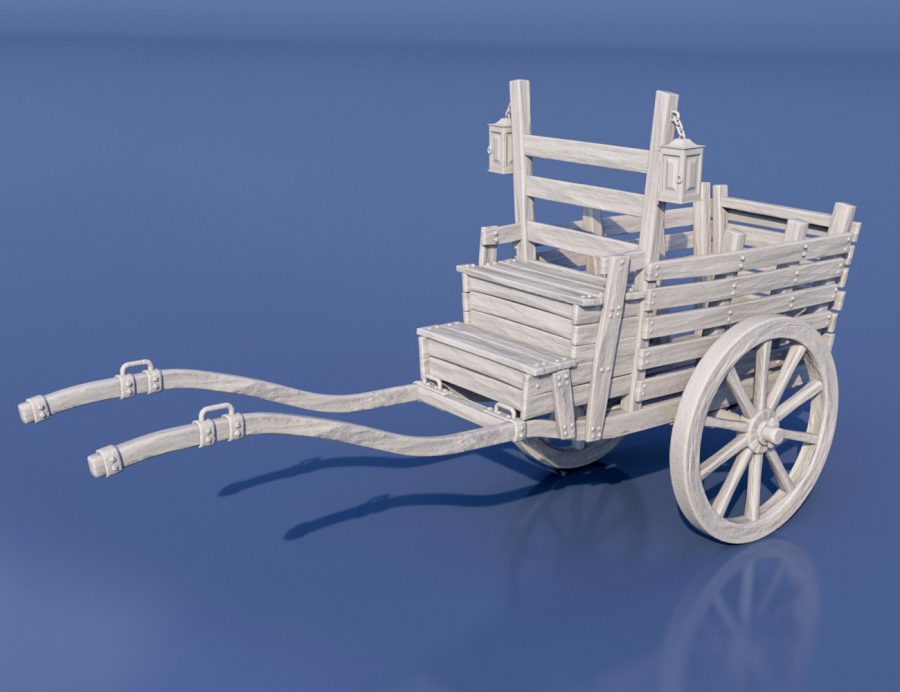 Clay render of the two-wheeled Cart for the LoREZ Horse 2
