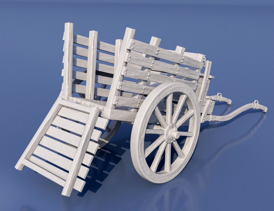 Clay render of the two-wheeled cart for the LoREZ Horse 2