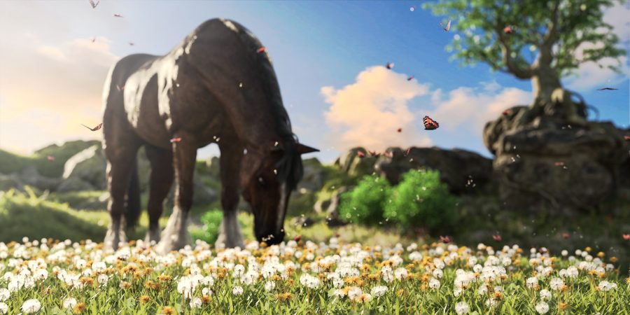 Predatron Dandelions promo with plants, horse and butterflies