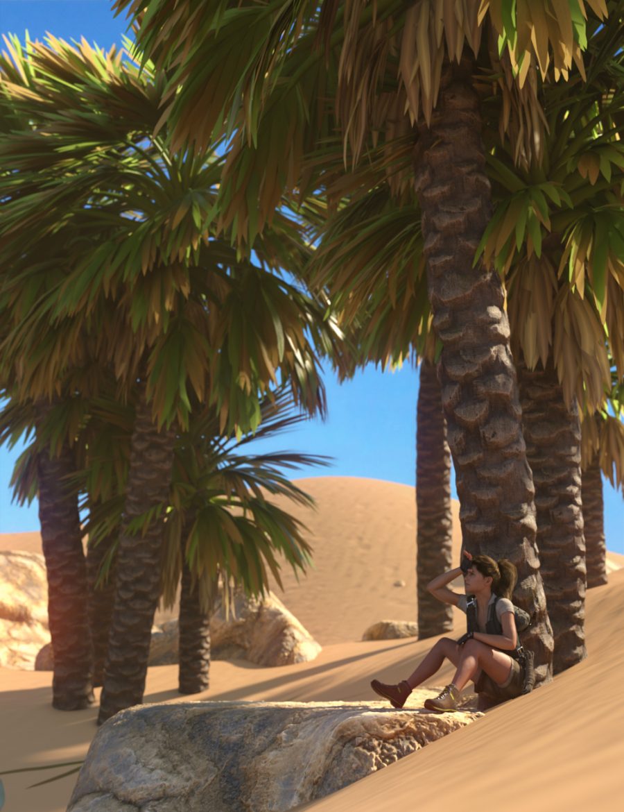 A traveller rest beneath the shade of the fan palm trees