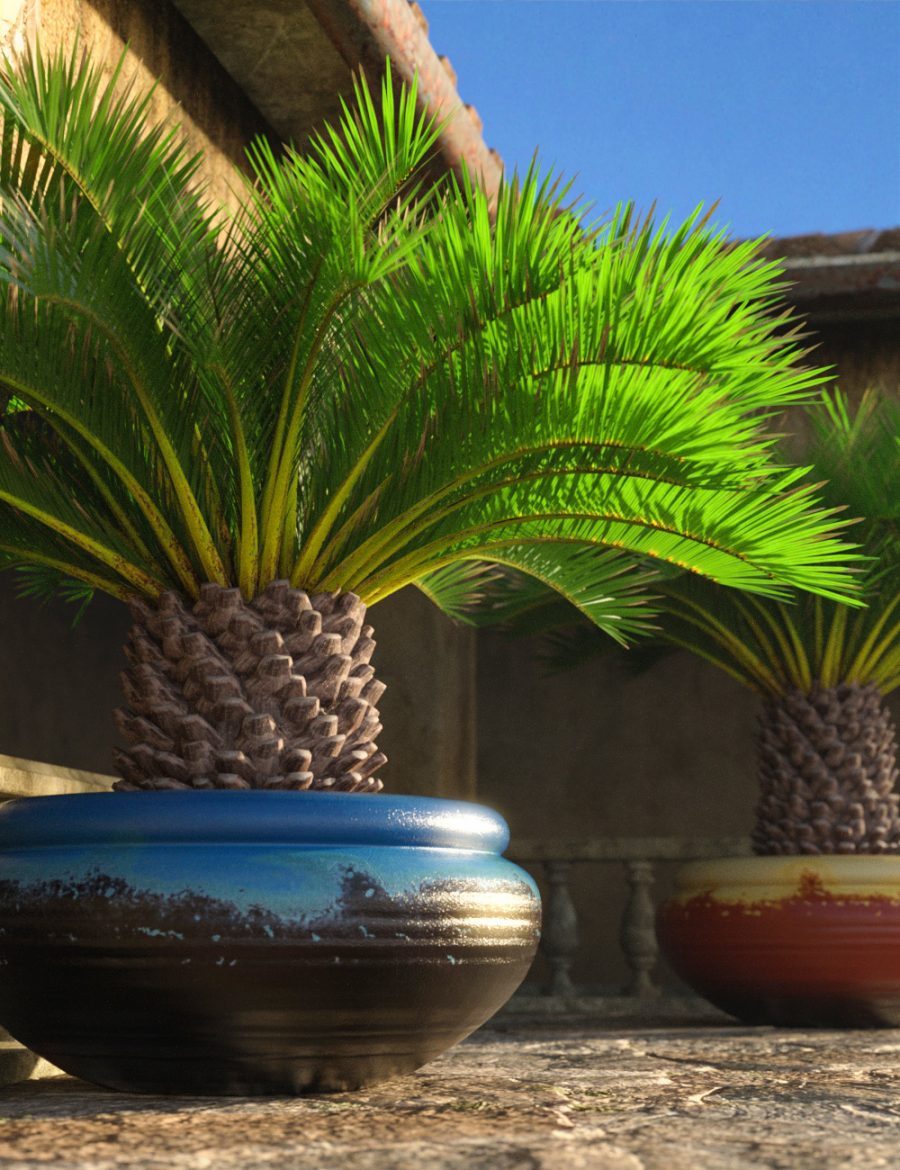 Main promo of dwarf palm trees in a Mediterranean setting