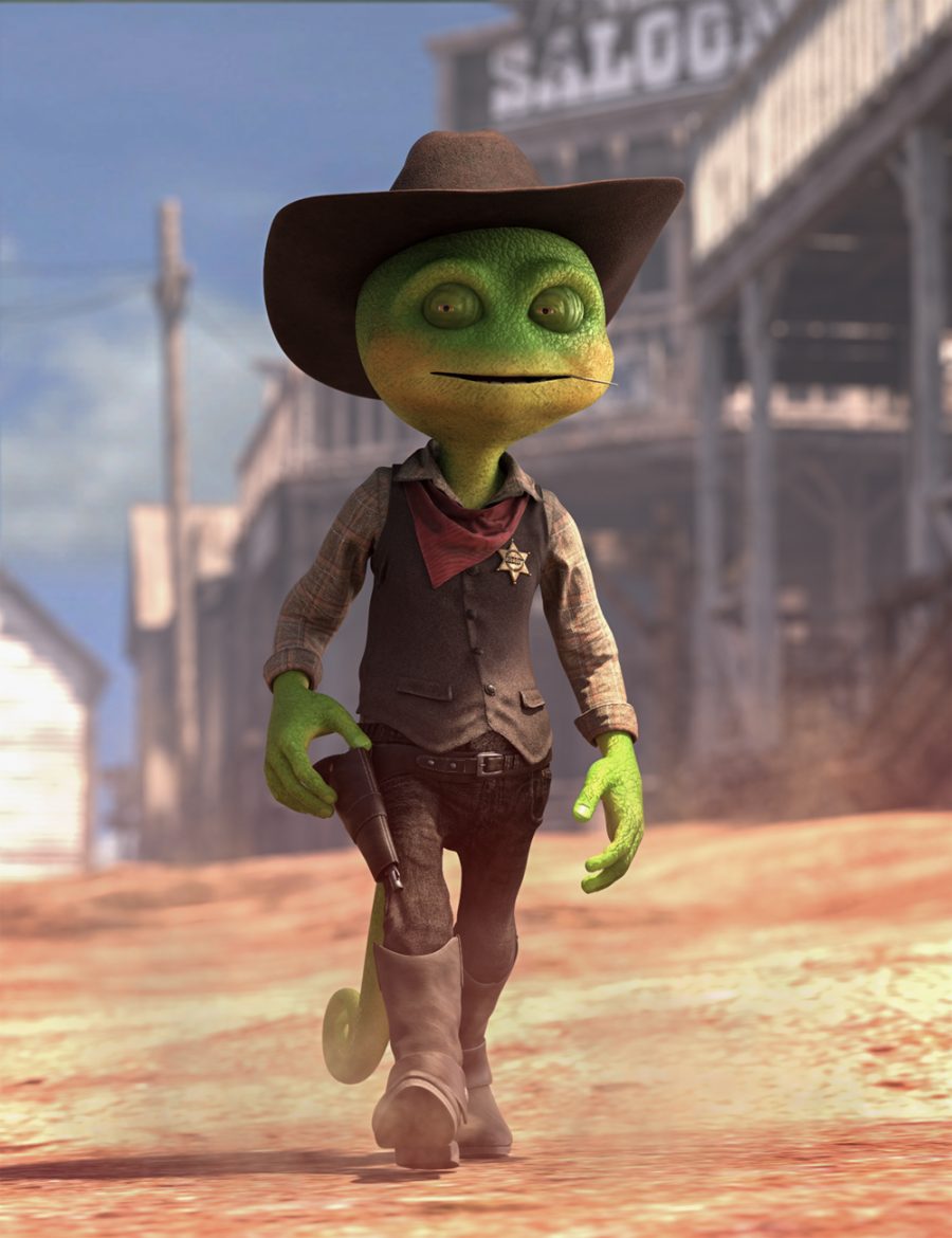 Bizzle Western Cowboy for Mister Bobble strolling through a dusty western street