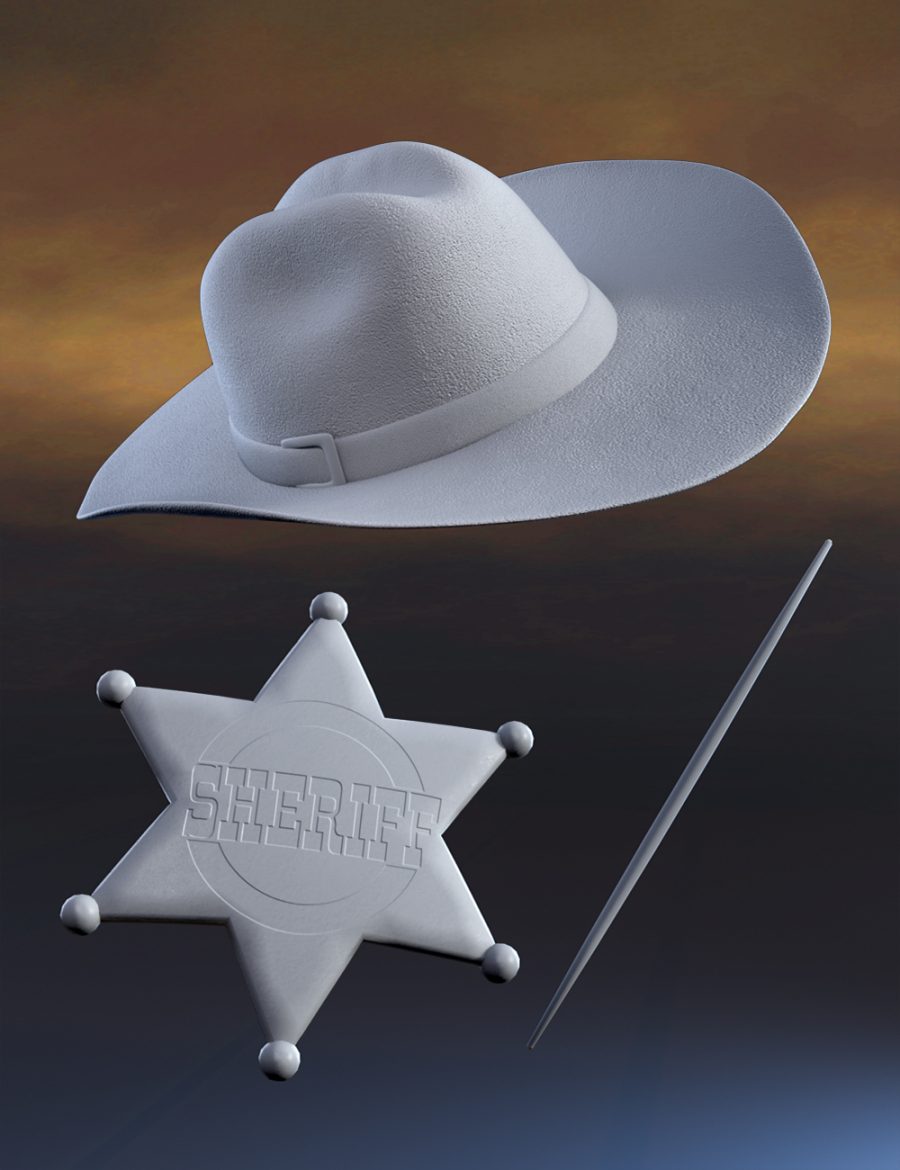 Bizzle Western Cowboy for Mister Bobble hat and sheriff's badge clay render